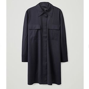 COS Wool Utility Shirt Dress Long Shacket Dark Navy